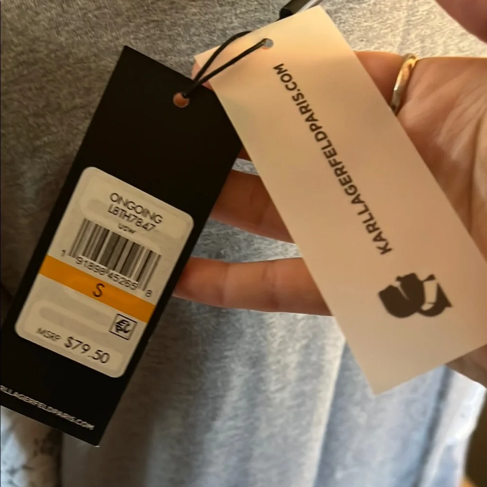 NWT. Karl Lagerfeld, size small, Gray and White Lace Panel Women's Top - Picture 8 of 13